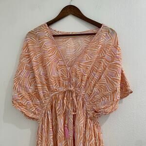 World Market Maxi Dress sz Large / XL Lightweight Kaftan Kimono Beachy Geometric